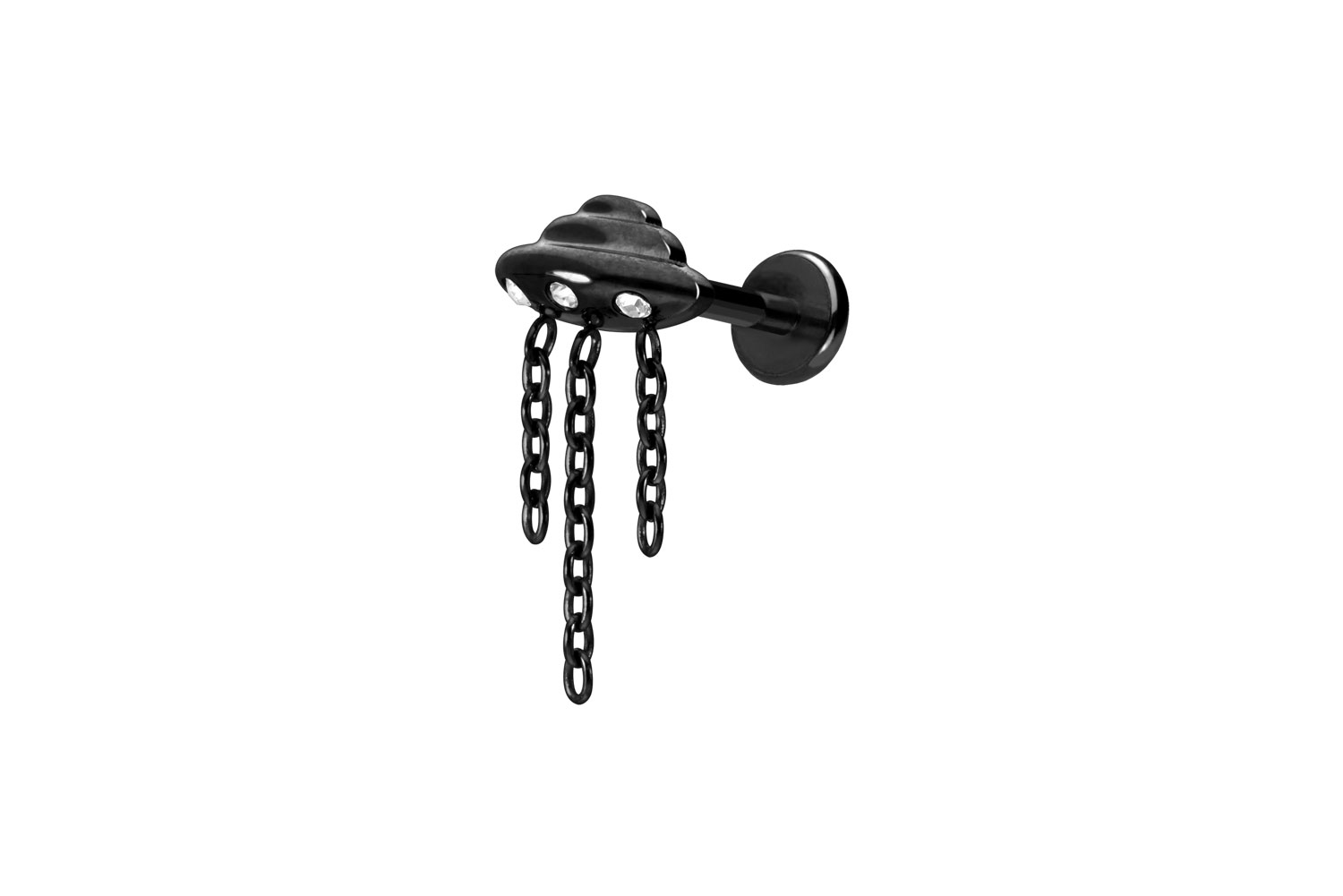 Titan Labret Piercing mit Push Fit UFO + KETTE + KRISTALLE